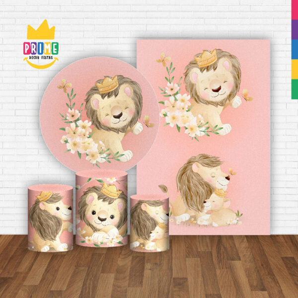 Kit Casado Leãozinho Cute Painel Redondo Trio Capas Cilindro Retangular Vertical Em Tecido - Image 2