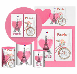 Kit Casado Paris Painel Redondo Trio Capas Cilindro Retangular Vertical Em Tecido