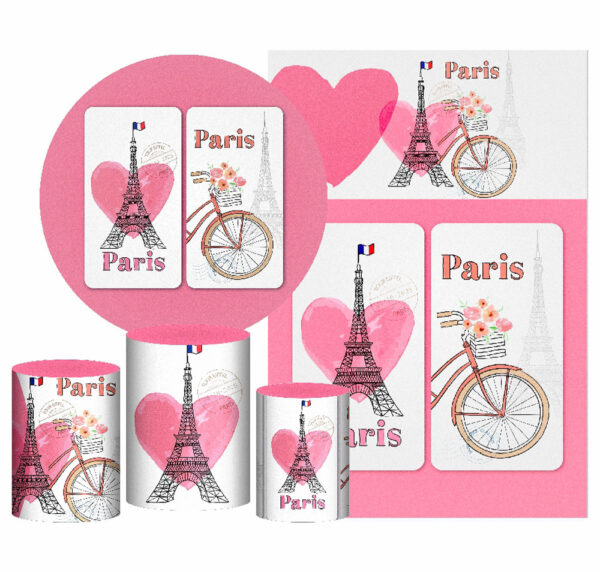 Kit Casado Paris Painel Redondo Trio Capas Cilindro Retangular Vertical Em Tecido