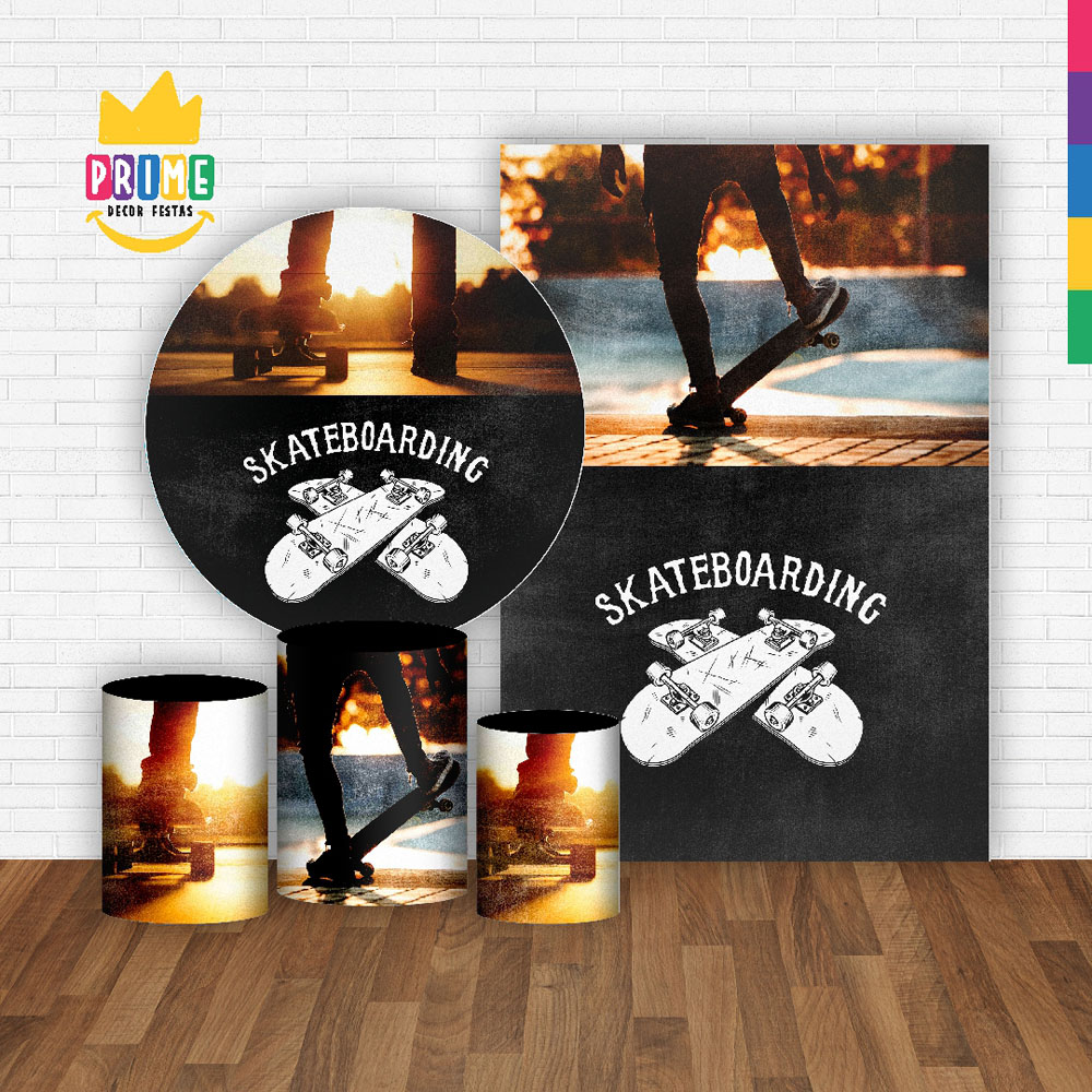 Kit Casado Skate Painel Redondo Trio Capas Cilindro Retangular Vertical Em Tecido - Imagem 2