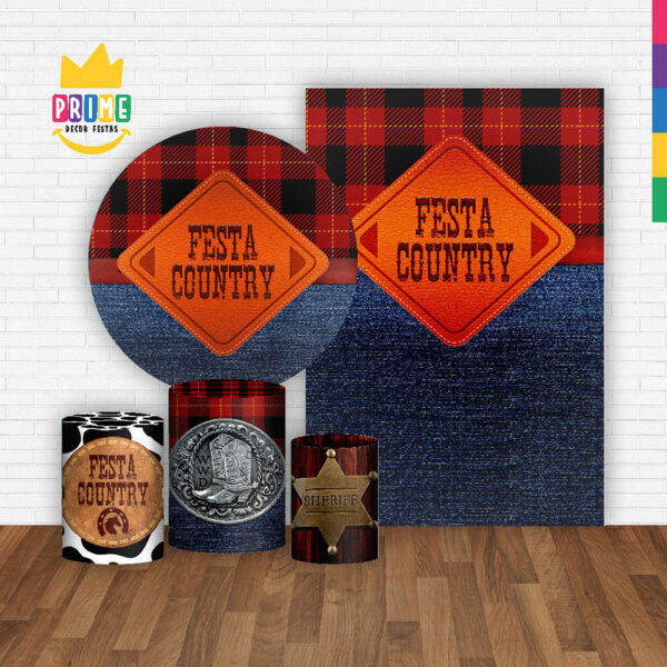 Kit Casado Festa Country Painel Redondo Trio Capas Cilindro Retangular Vertical Em Tecido - Image 2