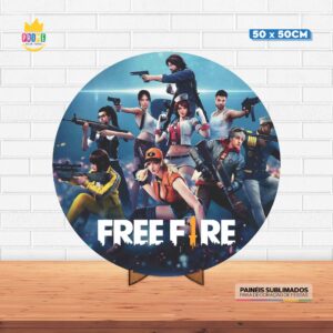 Painel Redondo 3D Free Fire Tecido 50cm X 50cm Com Suporte MDF