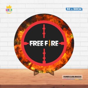 Painel Redondo 3D Free Fire Tecido 50cm X 50cm Com Suporte MDF