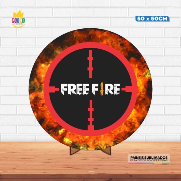 Painel Redondo 3D Free Fire Tecido 50cm X 50cm Com Suporte MDF