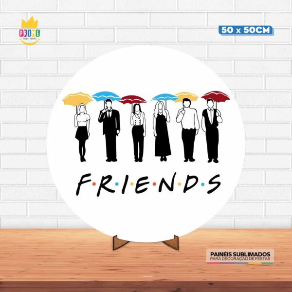 Painel Redondo 3D Friends Tecido 50cm X 50cm Com Suporte MDF