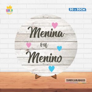Painel Redondo 3D Chá Revelação Tecido 50cm X 50cm Com Suporte MDF