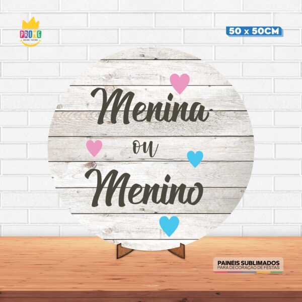 Painel Redondo 3D Chá Revelação Tecido 50cm X 50cm Com Suporte MDF