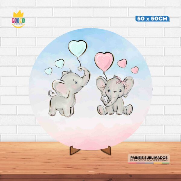 Painel Redondo 3D Chá Revelação Tecido 50cm X 50cm Com Suporte MDF