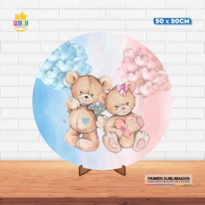 Painel Redondo 3D Chá Revelação Tecido 50cm X 50cm Com Suporte MDF