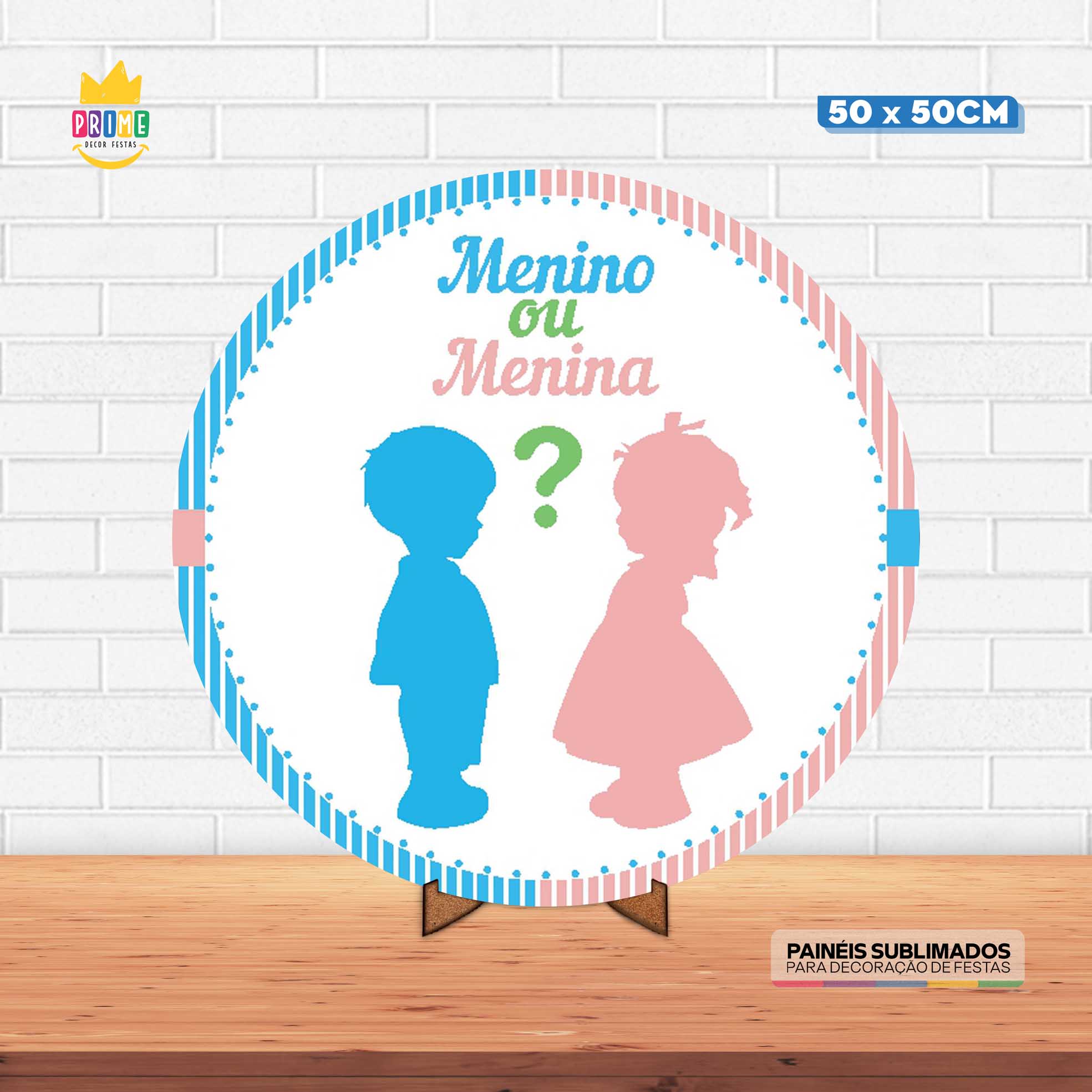 Painel Redondo 3D Chá Revelação Tecido 50cm X 50cm Com Suporte MDF