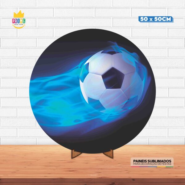 Painel Redondo 3D Futebol Tecido 50cm X 50cm Com Suporte MDF