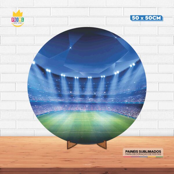 Painel Redondo 3D Futebol Tecido 50cm X 50cm Com Suporte MDF