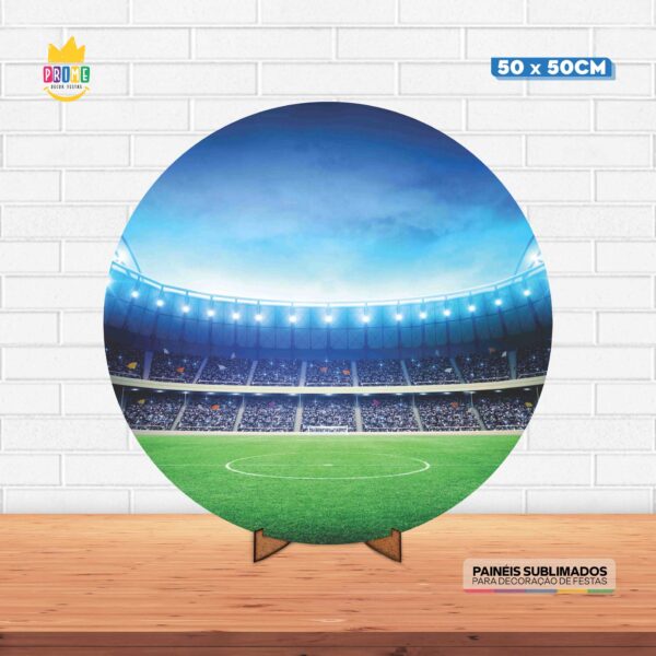 Painel Redondo 3D Futebol Tecido 50cm X 50cm Com Suporte MDF