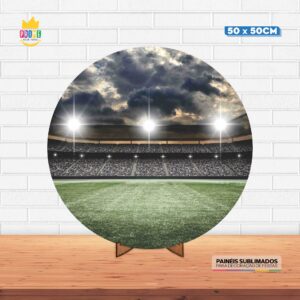 Painel Redondo 3D Futebol Tecido 50cm X 50cm Com Suporte MDF