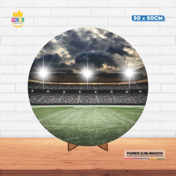 Painel Redondo 3D Futebol Tecido 50cm X 50cm Com Suporte MDF
