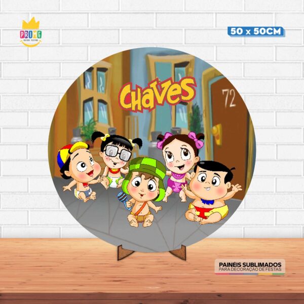 Painel Redondo 3D Chaves Tecido 50cm X 50cm Com Suporte MDF