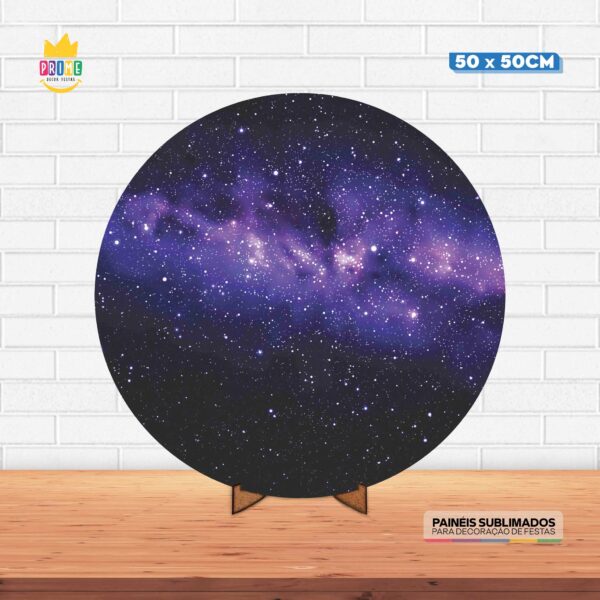 Painel Redondo 3D Galáxia Tecido 50cm X 50cm Com Suporte MDF