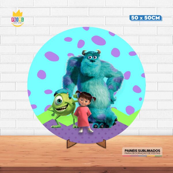 Painel Redondo 3D Monstros SA Tecido 50cm X 50cm Com Suporte MDF