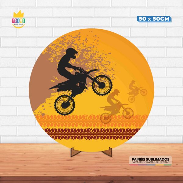 Painel Redondo 3D Motocross Tecido 50cm X 50cm Com Suporte MDF