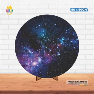 Painel Redondo 3D Galáxia  Tecido 50cm X 50cm Com Suporte MDF