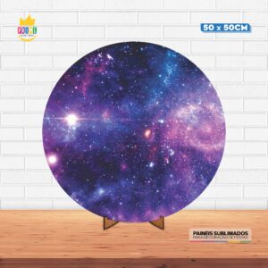 Painel Redondo 3D Galáxia Tecido 50cm X 50cm Com Suporte MDF
