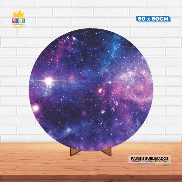 Painel Redondo 3D Galáxia Tecido 50cm X 50cm Com Suporte MDF