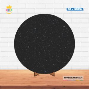 Painel Redondo 3D Glitter Preto Tecido 50cm X 50cm Com Suporte MDF