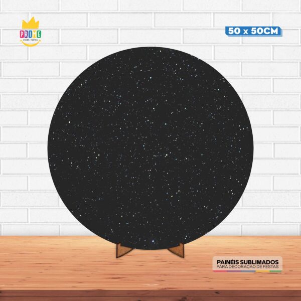 Painel Redondo 3D Glitter Preto Tecido 50cm X 50cm Com Suporte MDF