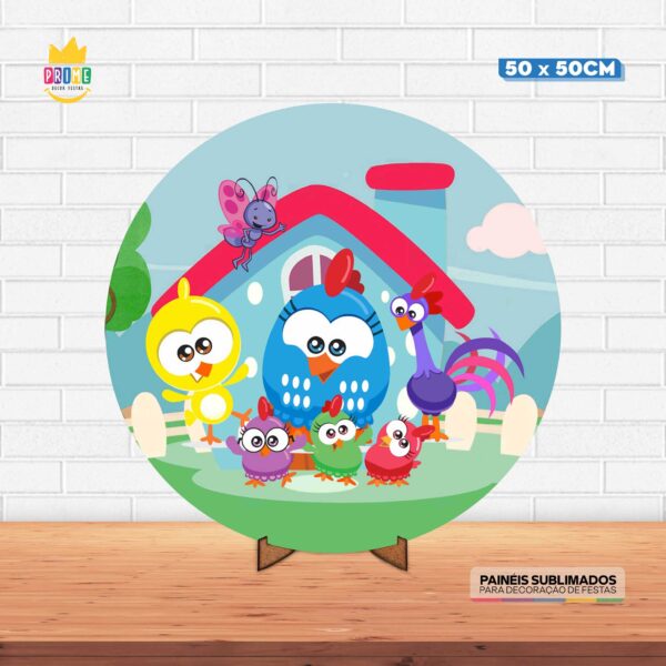 Painel Redondo 3D Galinha Pintadinha Tecido 50cm X 50cm Com Suporte MDF