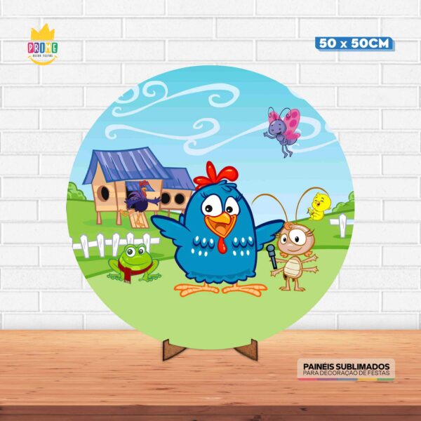Painel Redondo 3D Galinha Pintadinha Tecido 50cm X 50cm Com Suporte MDF