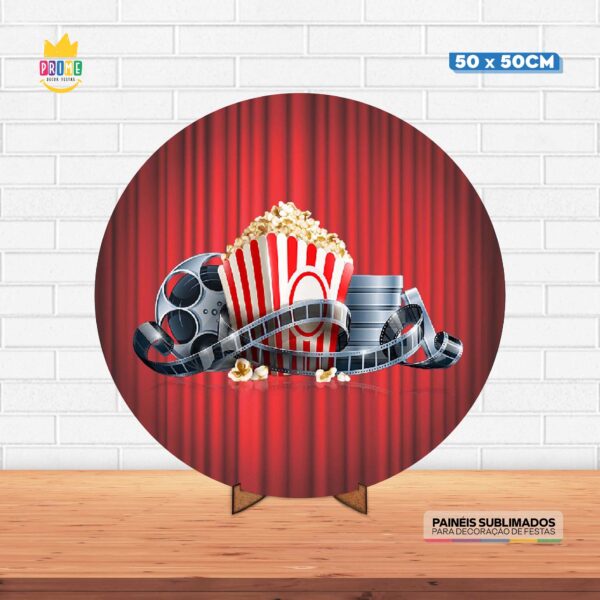 Painel Redondo 3D Cinema Tecido 50cm X 50cm Com Suporte MDF