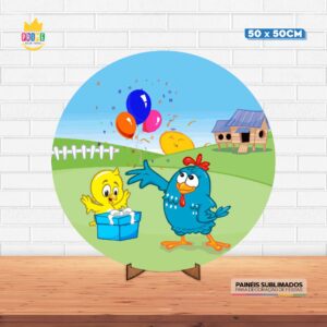 Painel Redondo 3D Galinha Pintadinha Tecido 50cm X 50cm Com Suporte MDF
