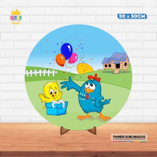 Painel Redondo 3D Galinha Pintadinha Tecido 50cm X 50cm Com Suporte MDF