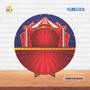 Painel Redondo 3D Circos Tecido 50cm X 50cm Com Suporte MDF