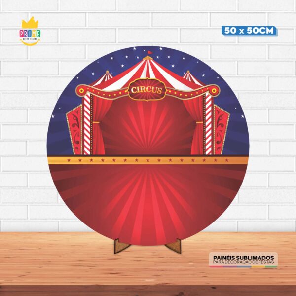 Painel Redondo 3D Circos Tecido 50cm X 50cm Com Suporte MDF