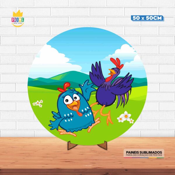 Painel Redondo 3D Galinha Pintadinha Tecido 50cm X 50cm Com Suporte MDF