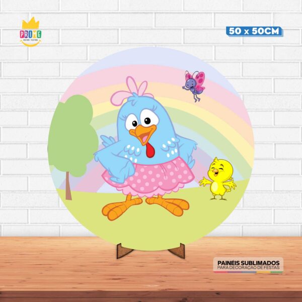 Painel Redondo 3D Galinha Pintadinha Tecido 50cm X 50cm Com Suporte MDF