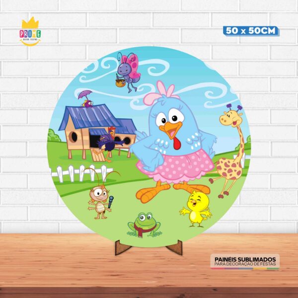 Painel Redondo 3D Galinha Pintadinha Tecido 50cm X 50cm Com Suporte MDF