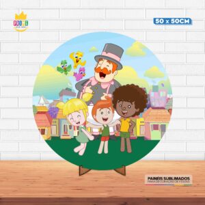 Painel Redondo 3D Mundo Bita Tecido 50cm X 50cm Com Suporte MDF