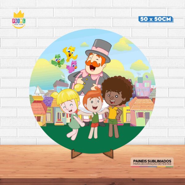 Painel Redondo 3D Mundo Bita Tecido 50cm X 50cm Com Suporte MDF