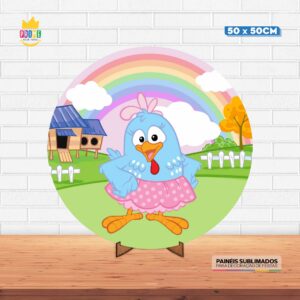 Painel Redondo 3D Galinha Pintadinha Tecido 50cm X 50cm Com Suporte MDF
