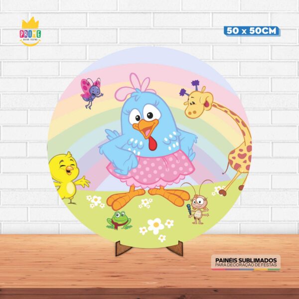 Painel Redondo 3D Galinha Pintadinha Tecido 50cm X 50cm Com Suporte MDF