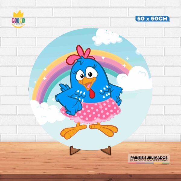 Painel Redondo 3D Galinha Pintadinha Tecido 50cm X 50cm Com Suporte MDF