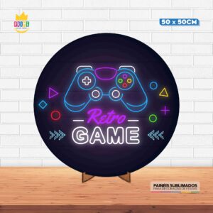 Painel Redondo 3D Game Retro Tecido 50cm X 50cm Com Suporte MDF