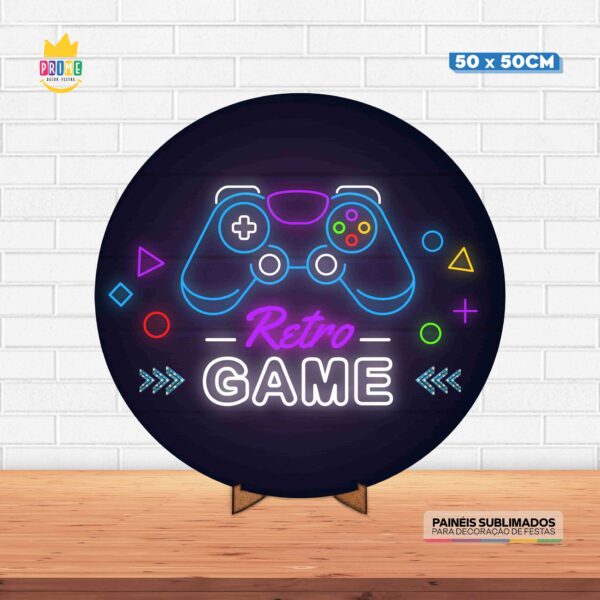 Painel Redondo 3D Game Retro Tecido 50cm X 50cm Com Suporte MDF