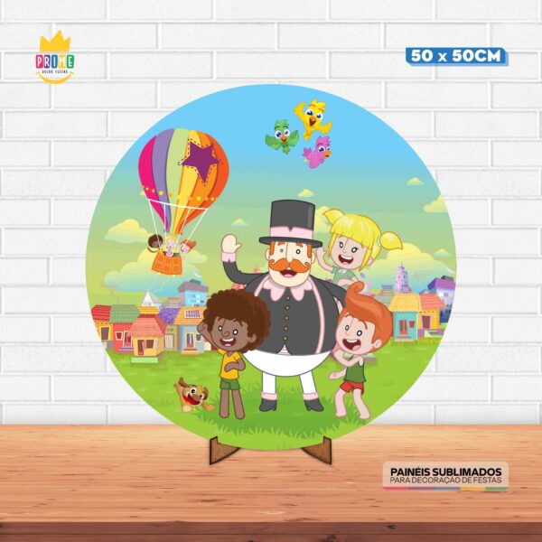 Painel Redondo 3D Mundo Bita Tecido 50cm X 50cm Com Suporte MDF