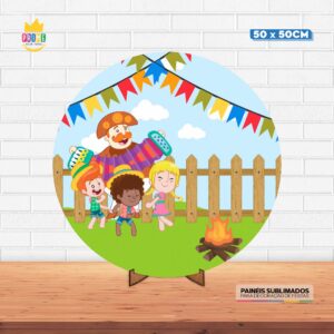 Painel Redondo 3D Mundo Bita Tecido 50cm X 50cm Com Suporte MDF