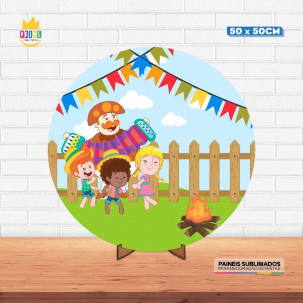 Painel Redondo 3D Mundo Bita Tecido 50cm X 50cm Com Suporte MDF