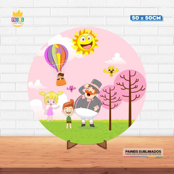 Painel Redondo 3D Mundo Bita Tecido 50cm X 50cm Com Suporte MDF