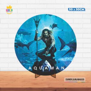 Painel Redondo 3D Aquaman Tecido 50cm X 50cm Com Suporte MDF